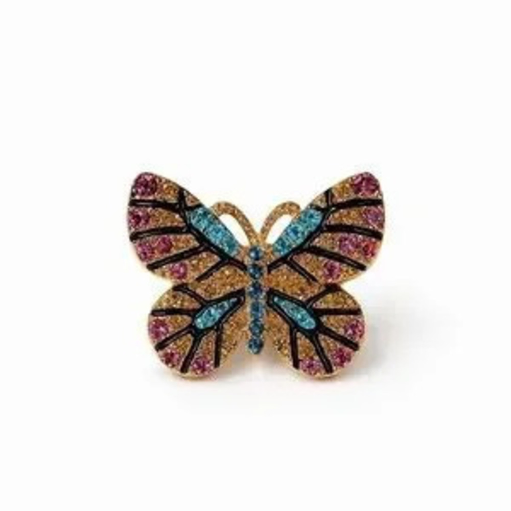 Elegant Miniature Multicolor Crystal Butterfly Brooch